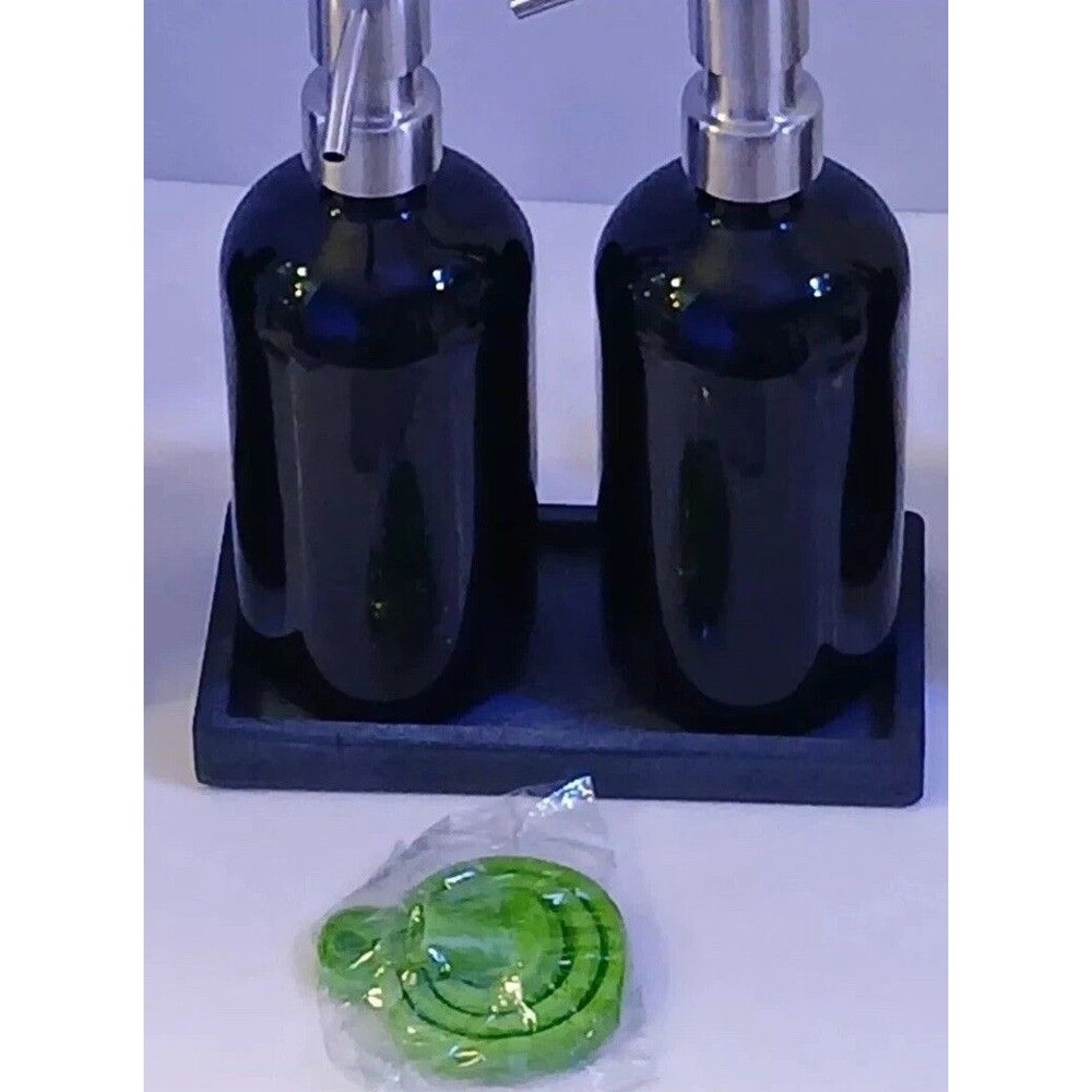 Set of 2 Liquid Soap/Lotion Dispensers-Stainless Steel & Black Glass NEW In Box